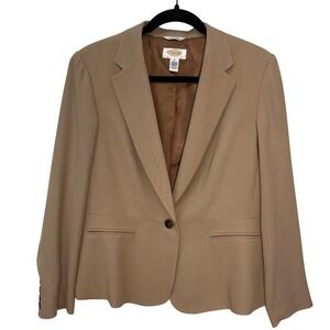 Talbots Petite Blazer Womens Size 12 Tan Italian Fabric Single Button Jacket